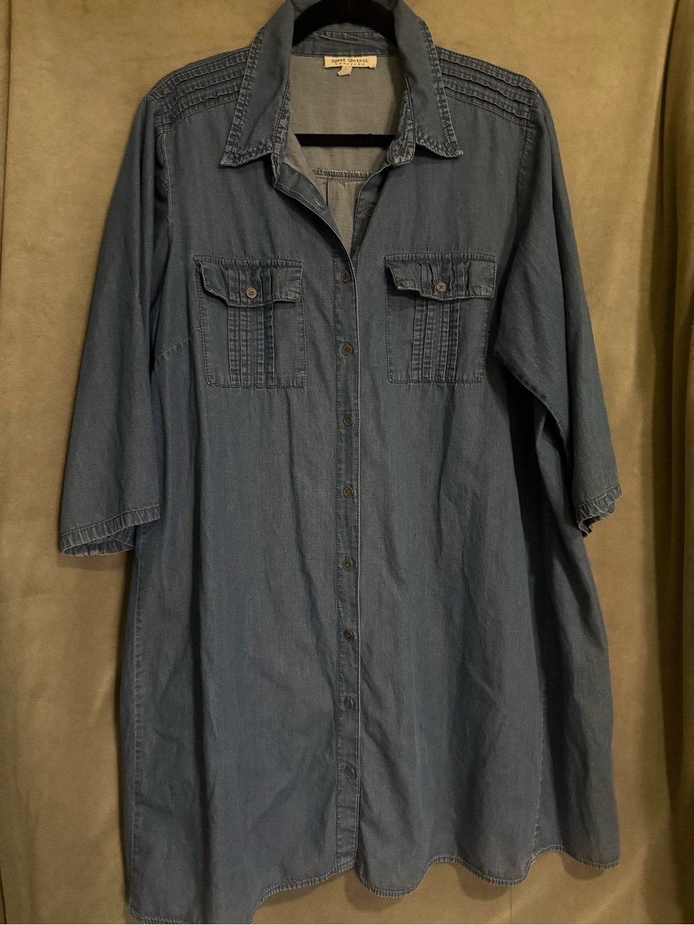 Speed Control Women's Chambray Button-Down Shirt Dress in Blue